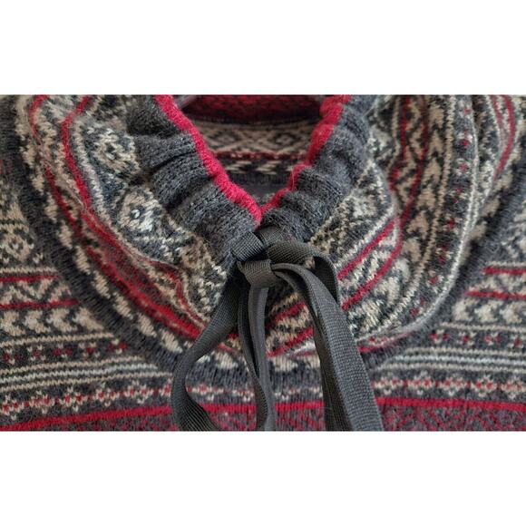 EDDIE BAUER Women's S Sweater Fair Isle Oslo Funnel Neck Gray Red Wool Blend 36" - Picture 4 of 10